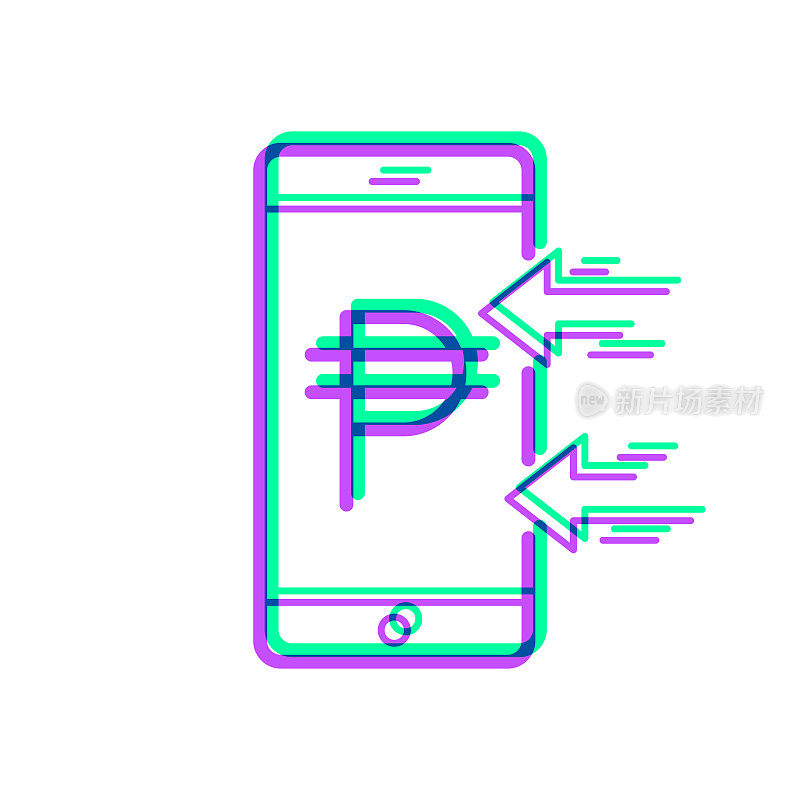 Receiving Peso with smartphone. Icon with two color overlay on white background